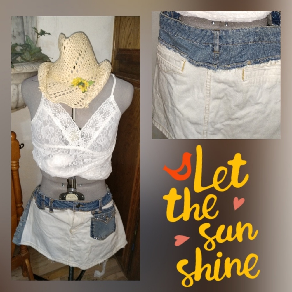 Distressed denim 2tone skirt, river country styl